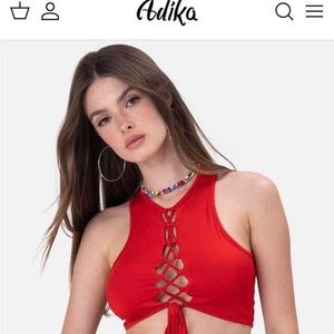 Adika cyber lace up crop top size large red NWT